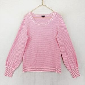 Talbots Pink  & White Striped Long Sleeve Round Neck Pullover Sweater 3318